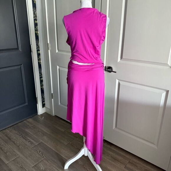 Nordstrom TOPSHOP Asymmetric Cutout Midi Dress in Bright Pink Size M - Picture 5 of 8